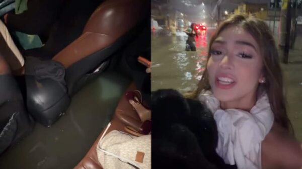 Em cima do jetski? Melody abandona carro em enchente e segue a pé; veja vídeo