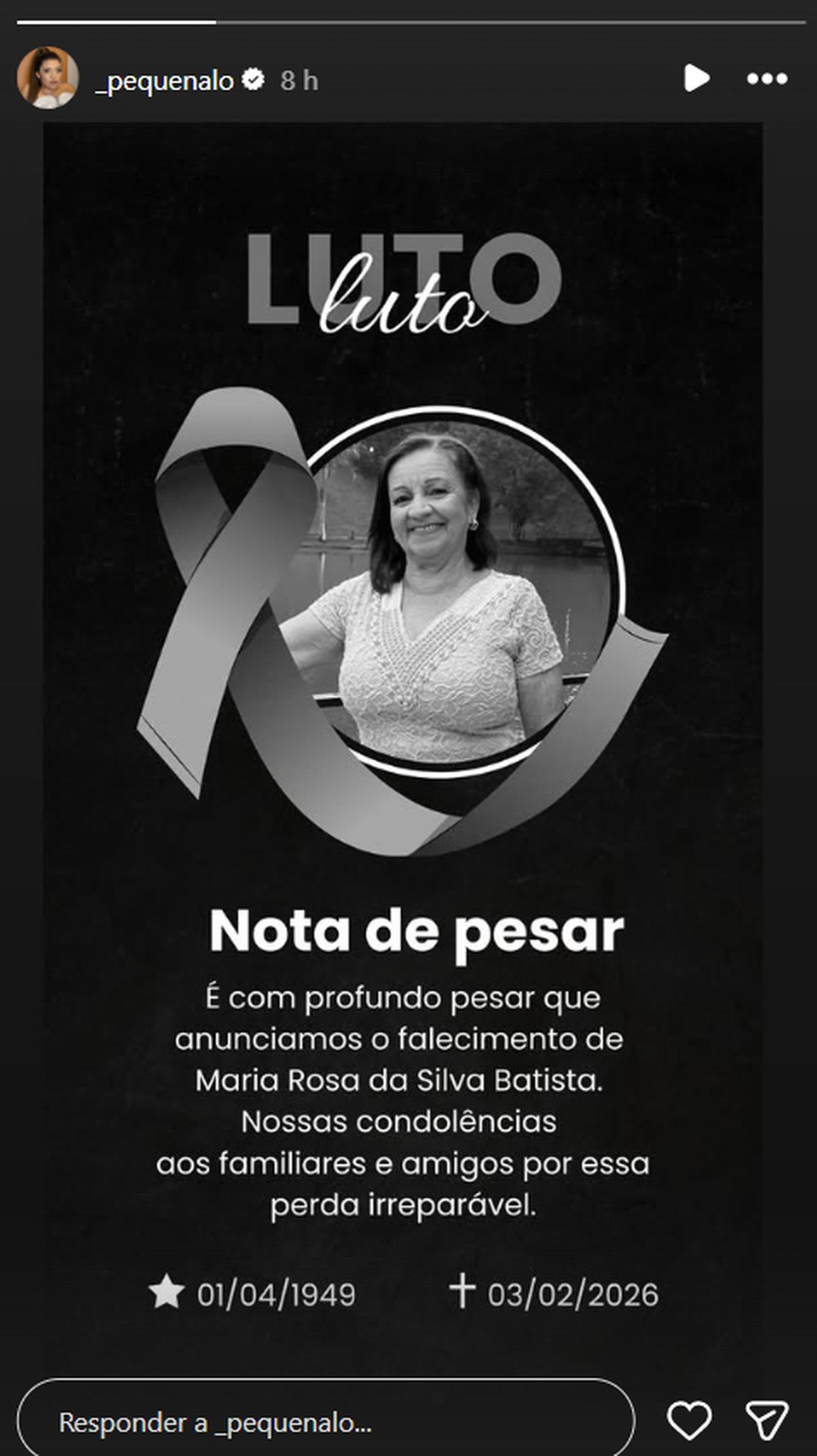 Pequena Lô lamenta a morta da avó: 'Dia mais triste que já vivi'