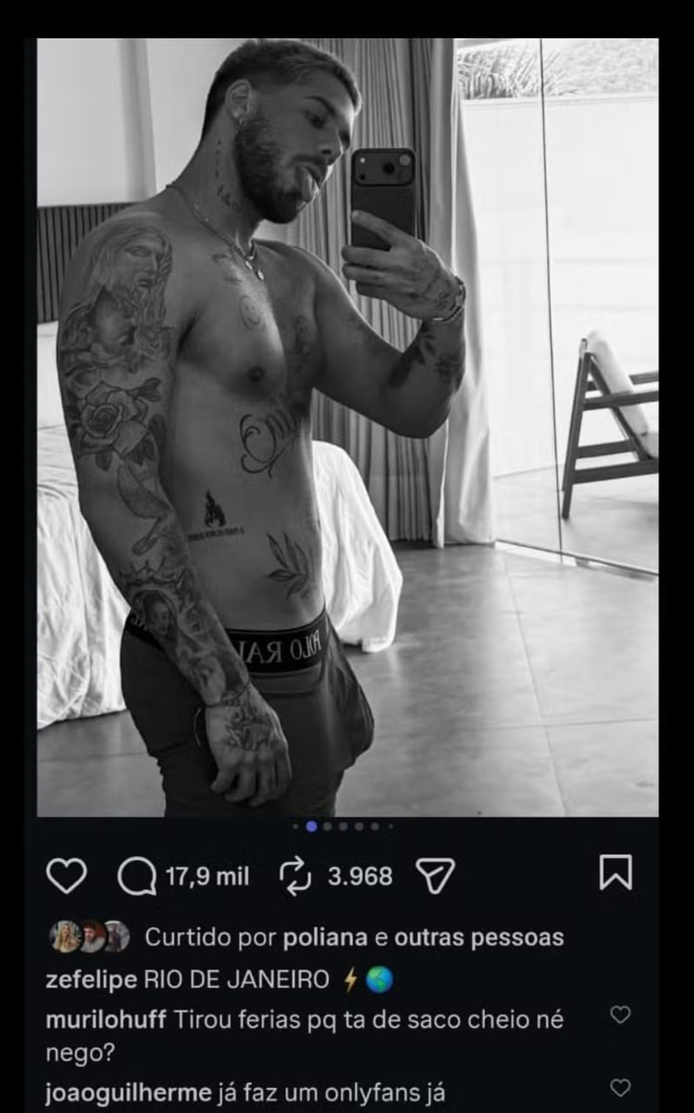 João Guilherme brinca após Zé Felipe postar foto de cueca e comentário viraliza 47 João Guilherme brinca após Zé Felipe postar foto de cueca e comentário viraliza