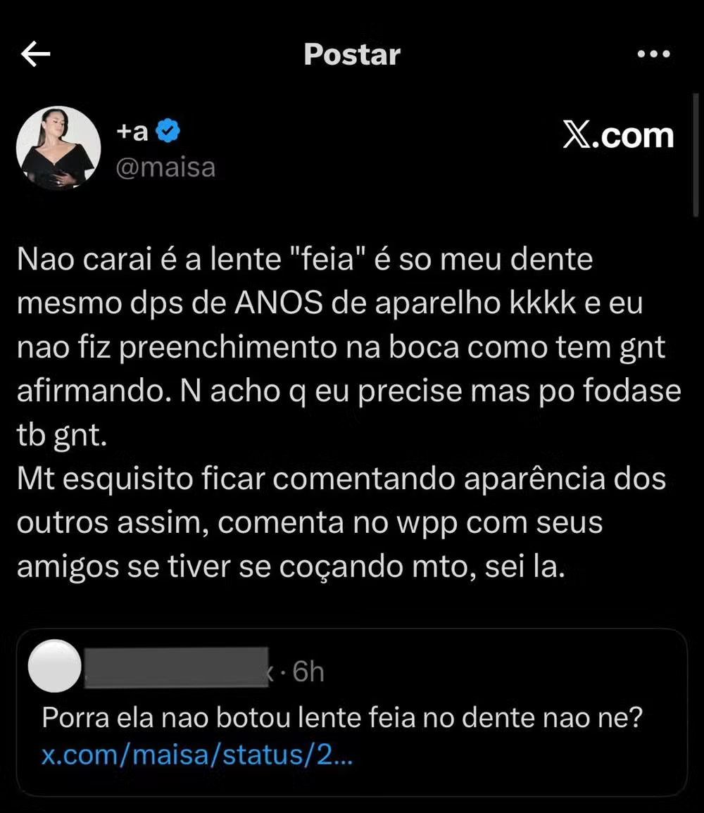 Maisa Silva rebate críticas sobre aparência e nega uso de lentes dentárias