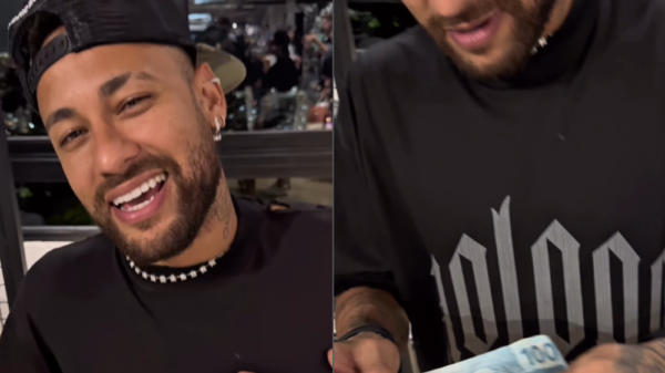 Neymar Jr. ganha nota de R$ 100 de presente e vídeo viraliza nas redes; assista