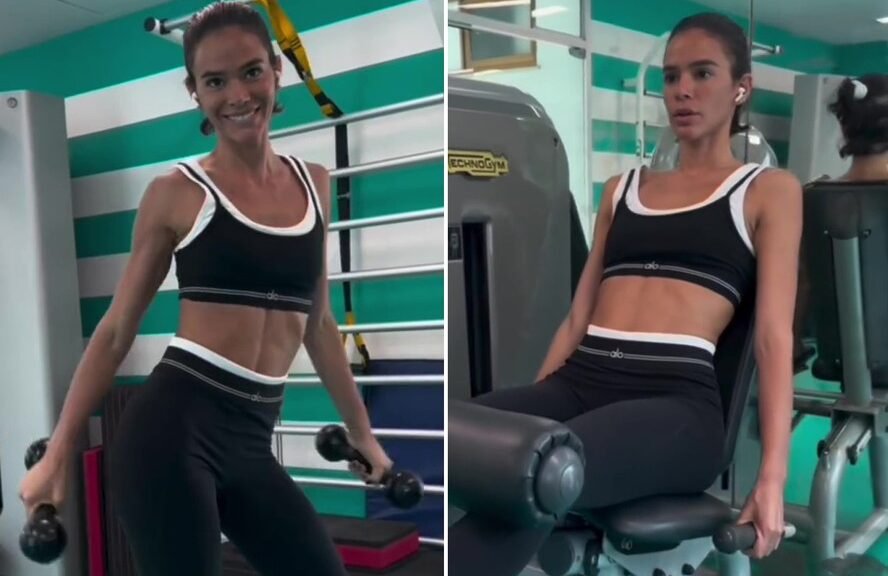 Bruna Marquezine exibe abdômen definido e anima treino com dancinha na academia