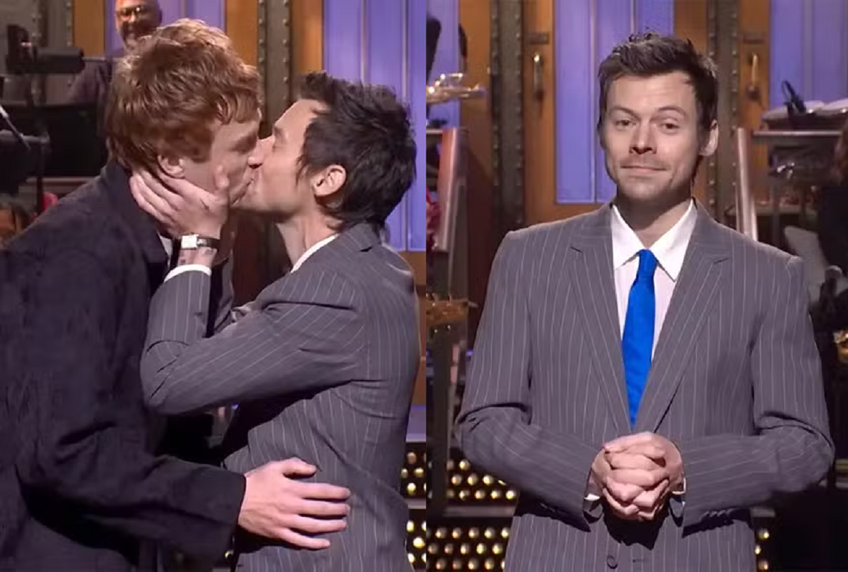 Assumiu? Harry Styles beija integrante do SNL ao vivo e ironiza críticas de “queerbaiting” 46 harry styles beija outro homem sln