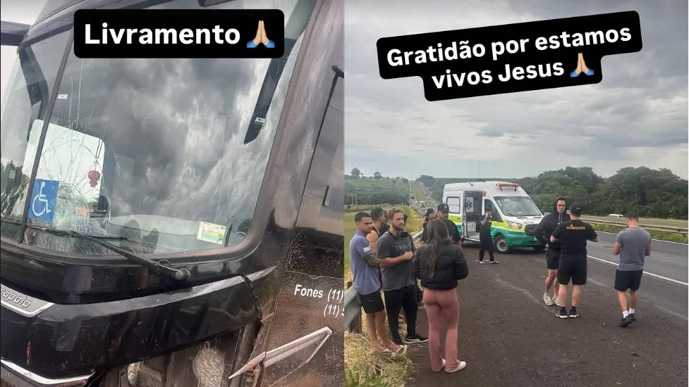 Latino e equipe sofrem acidente de ônibus em rodovia no interior de São Paulo