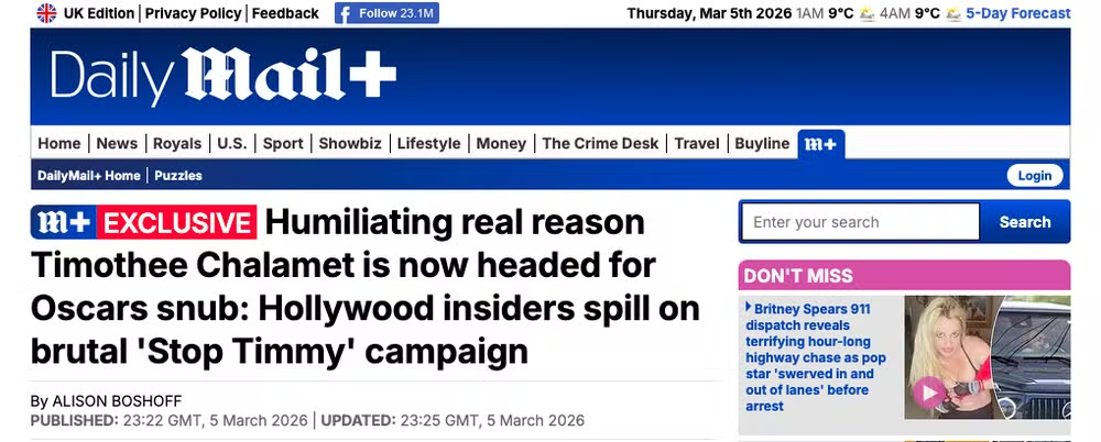 Campanha nos bastidores? Timothée Chalamet enfrenta resistência na corrida pelo Oscar 2026