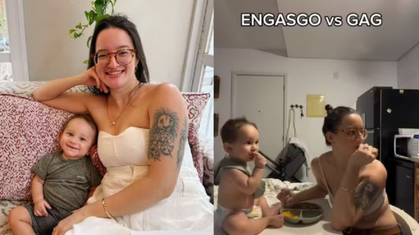 Influenciadora Maria Eugênia registrou momento em que realizou manobra de desengasgo no filho Joaquim, de sete meses - Foto: Reprodução