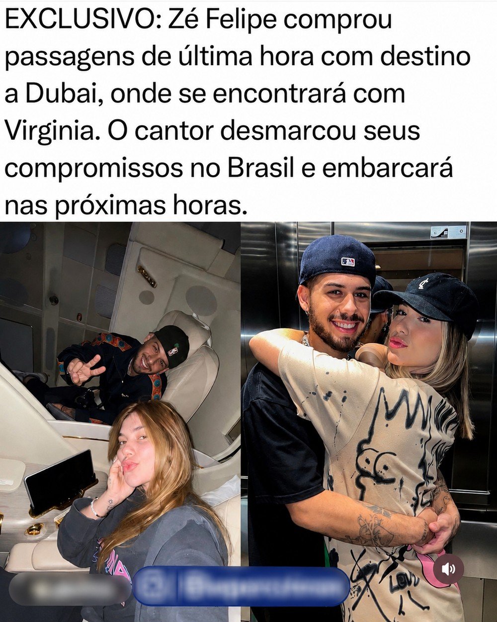 Saiba se Zé Felipe viajou para Dubai para encontrar Virginia 47 postagem sobre ze felipe e virginia
