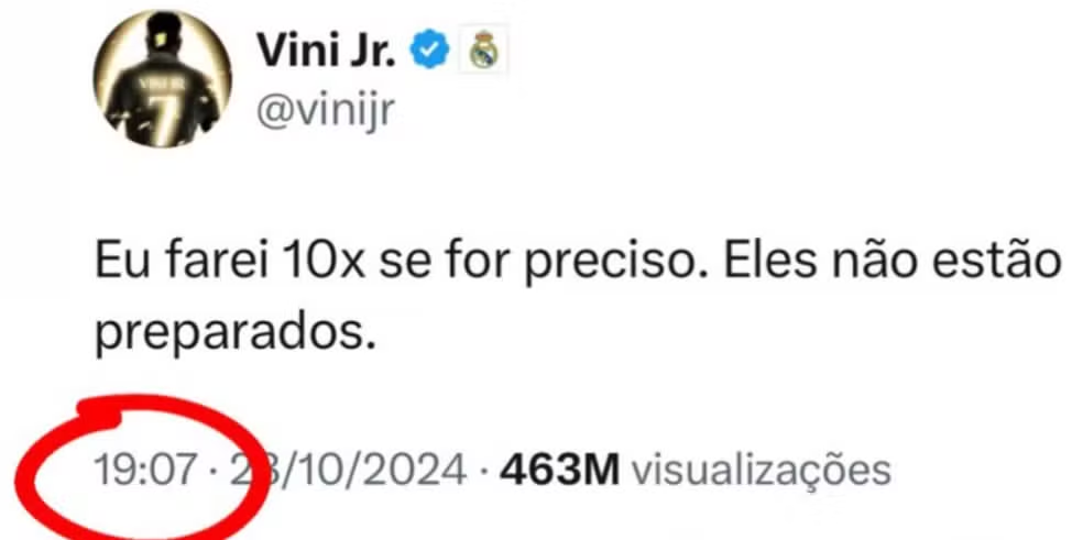 Internautas resgatam postagem de Vini Jr. e apontam coincidência com a final da Copa 47 image