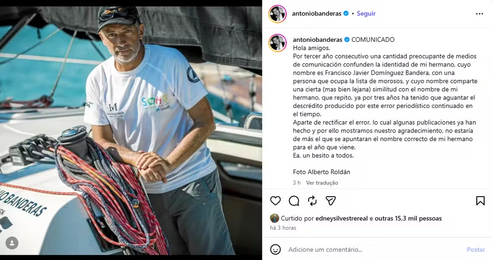Antonio Banderas se manifesta após irmão ser confundido com um dos maiores caloteiros da Espanha 47 image