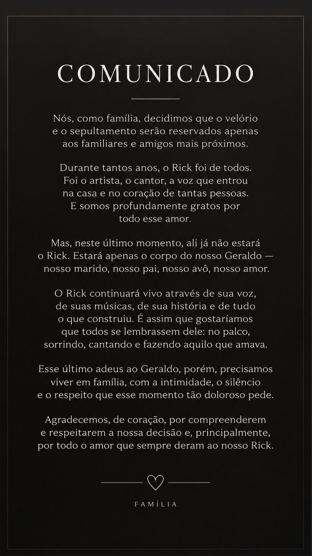 Viúva de Rick explica decisão por velório fechado ao público 46 Viúva de Rick explica decisão por velório fechado ao público
