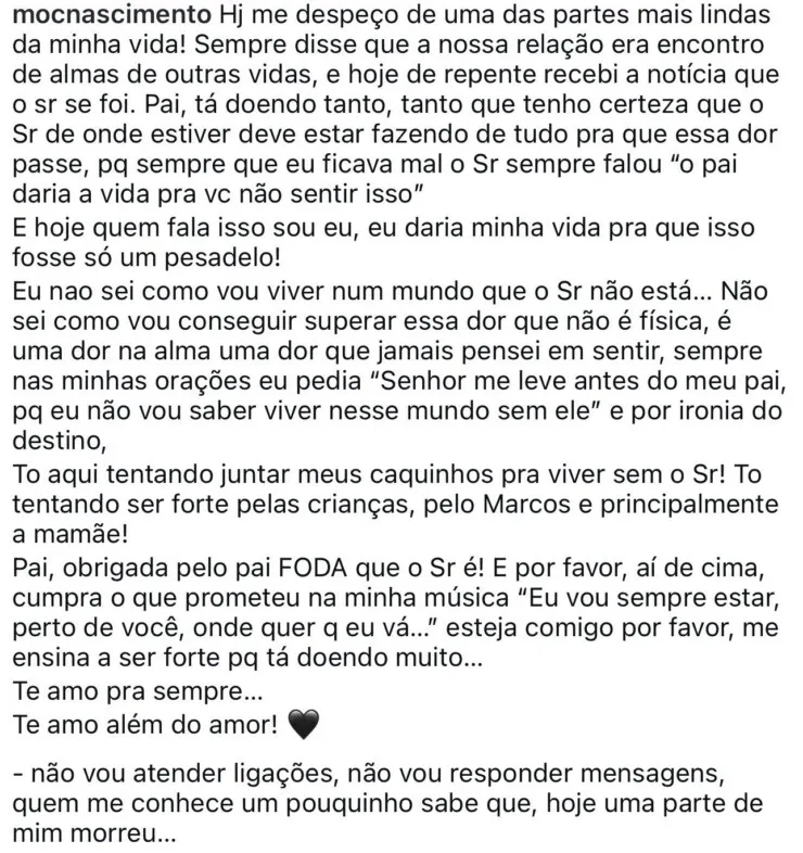 Filha de Rick se despede do pai com homenagem emocionante: “Tentando juntar meus caquinhos” 47 Filha de Rick se despede do pai com homenagem emocionante: “Tentando juntar meus caquinhos”