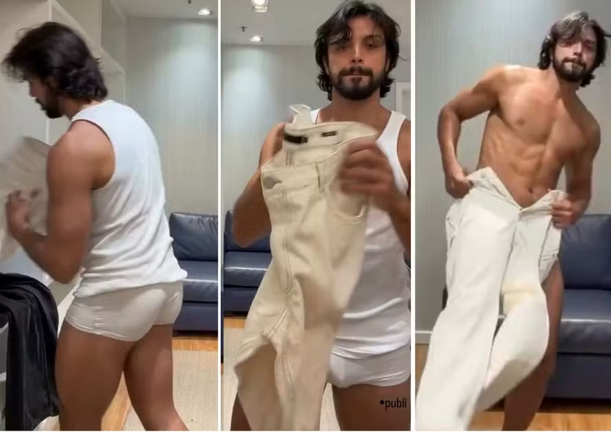 Rodrigo Simas surge de cueca branca "recheada" e causa furor na web: "Um babador, por favor" 46 Rodrigo Simas surge de cueca branca "recheada" e causa furor na web: "Um babador, por favor"