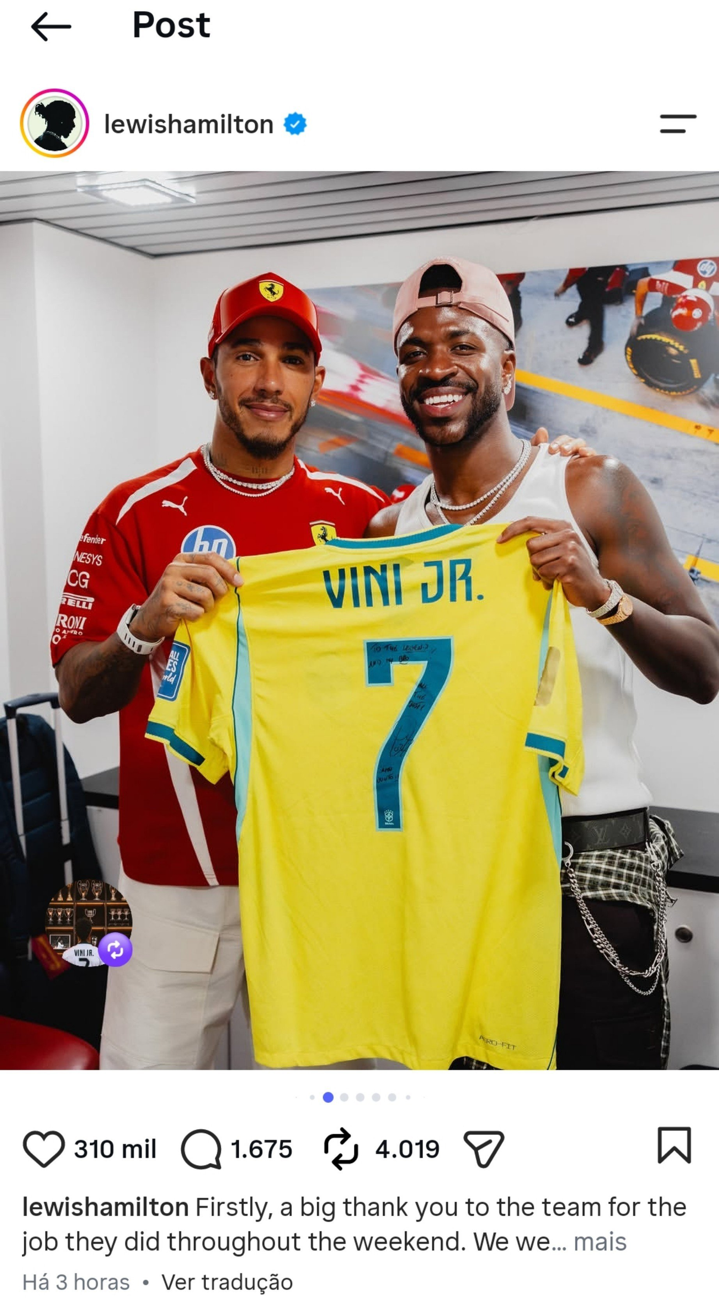 Lewis Hamilton ignora Virginia e posta foto com Vini Jr; entenda 47 Lewis Hamilton ignora Virginia e posta foto com Vini Jr; entenda