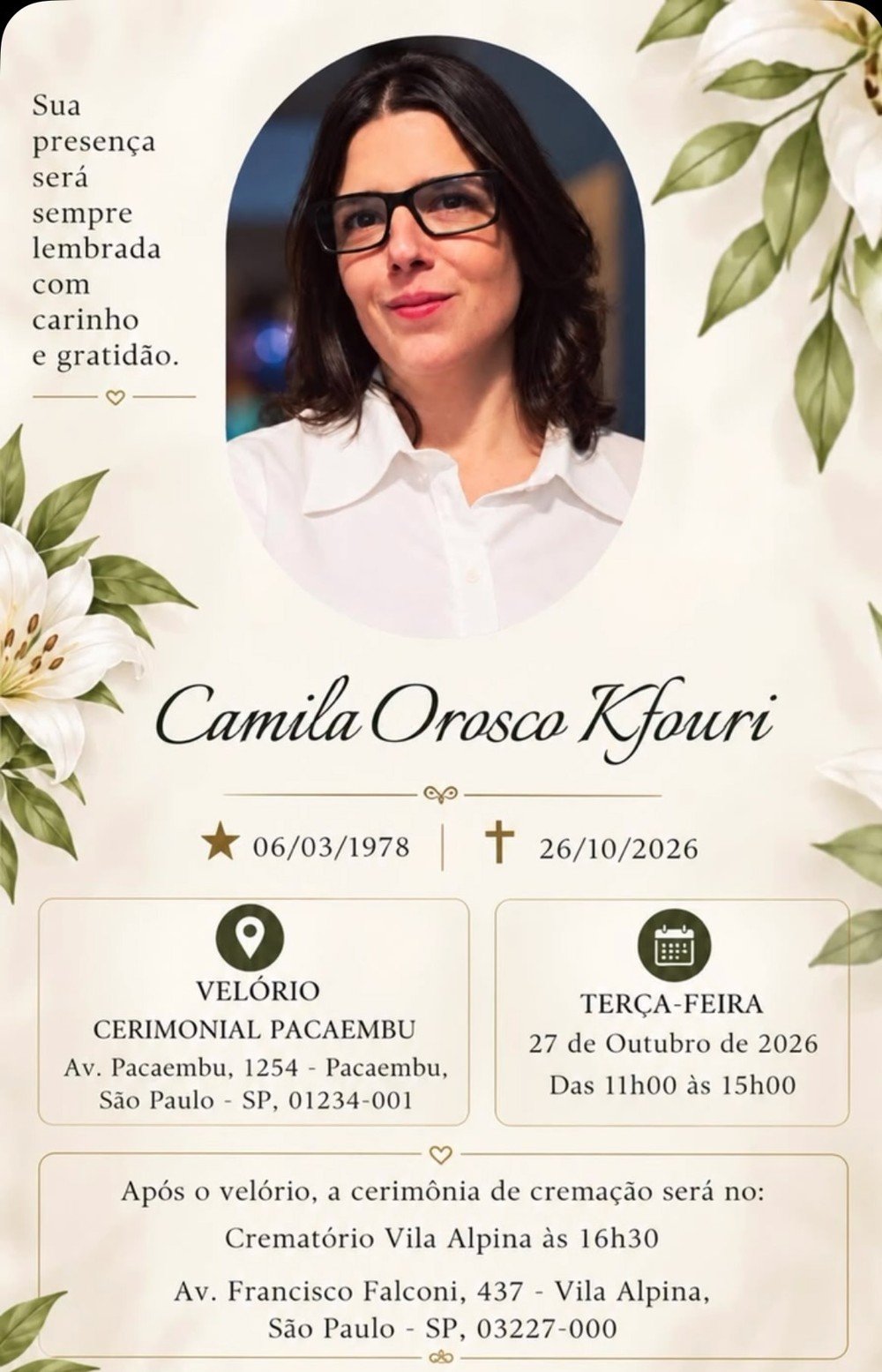 Jornalista Camila Kfouri, filha de Juca Kfouri, morre aos 48 anos; famosos lamentam perda 47 Jornalista Camila Kfouri, filha de Juca Kfouri, morre aos 48 anos; famosos lamentam perda