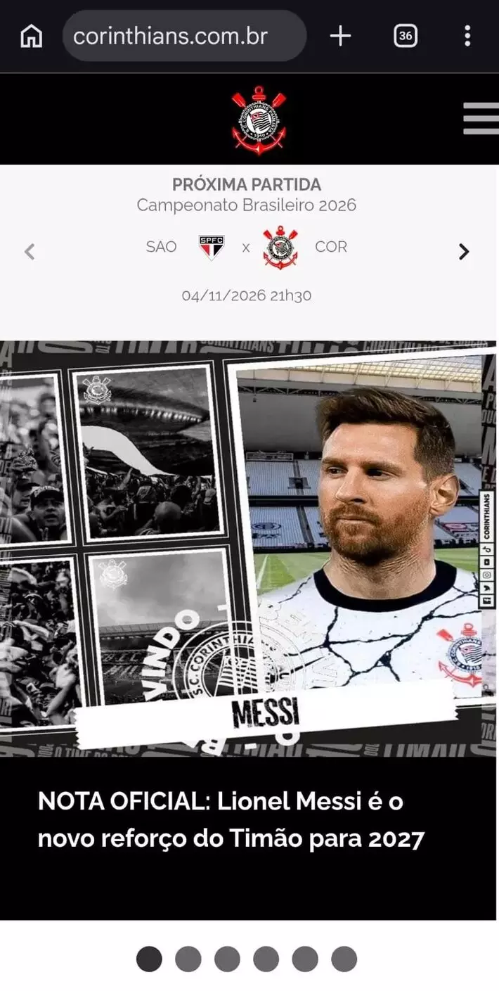 Site do Corinthians sofre ataque hacker e falsa notícia anuncia contratação de Lionel Messi