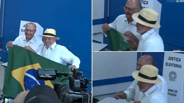 Viral: É falso que Lula tenha amassado e jogado bandeira do Brasil no chão após votar; veja o vídeo