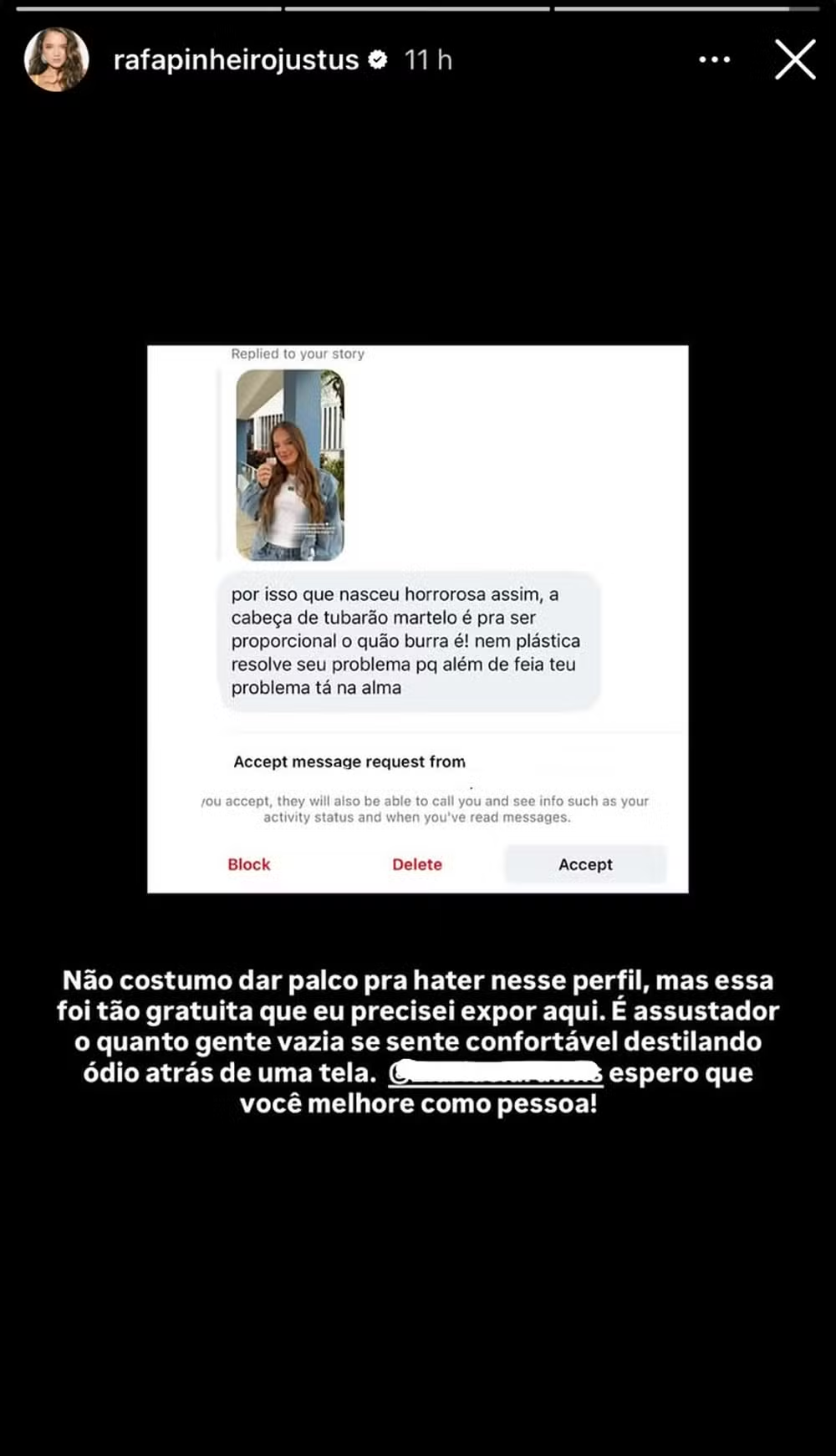 Rafaella Justus expõe ataques nas redes sociais e rebate hater: “Espero que você melhore como pessoa”